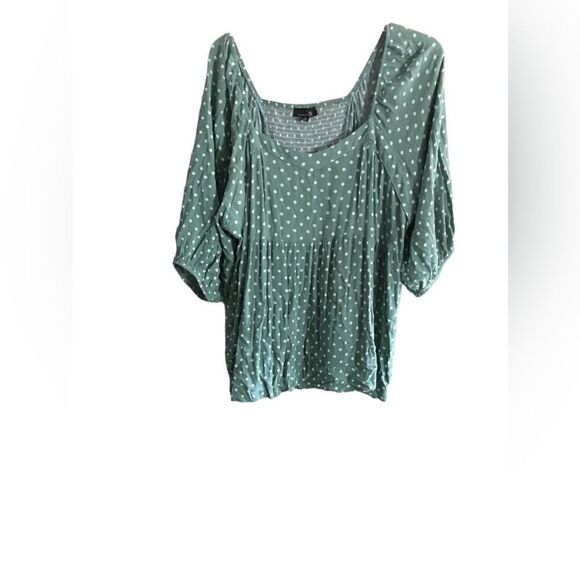 Suzanne Betro Size 4X Green and White Polka Dot Blouse - Picture 6 of 7